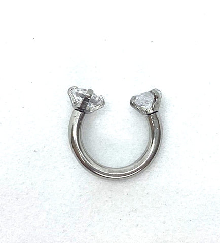 Piercing Oreille en Acier chirurgical ring ouvert à double strass solitaire en 3 tailles Petit en 2 Couleurs Silver PO-439