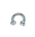 Piercing Oreille en Acier chirurgical ring ouvert à double strass solitaire en 3 tailles Petit en 2 Couleurs Silver PO-439