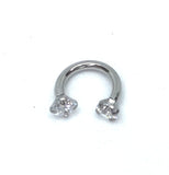 Piercing Oreille en Acier chirurgical ring ouvert à double strass solitaire en 3 tailles Petit en 2 Couleurs Silver PO-439