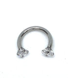 Piercing Oreille en Acier chirurgical ring ouvert à double strass solitaire en 3 tailles Moyen en 2 Couleurs Silver PO-439