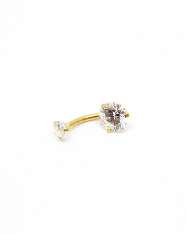 Piercing Nombril en Acier chirurgical Couleur Doré avec 2 strass blancs Forme Solitaire PN-019