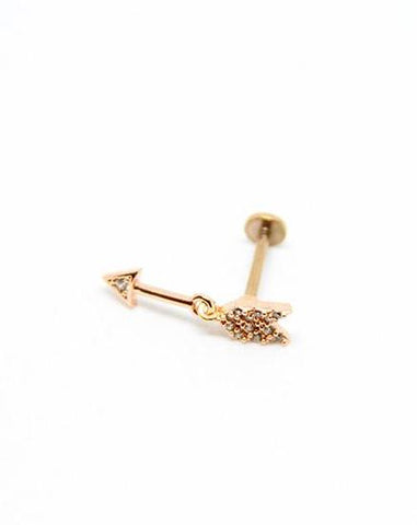 Piercing Oreille en Acier chirurgical Couleur Rose Gold forme fléche avec pendule PO-045