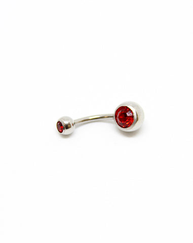 Piercing Nombril en Acier chirurgical Couleur Silver avec strass rouge PN-004