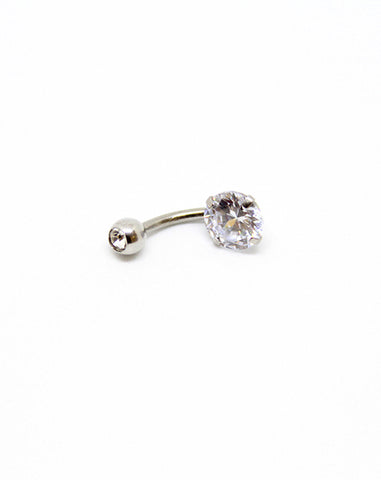 Piercing Nombril en Acier chirurgical Couleur Silver avec 2 strass blancs PN-008