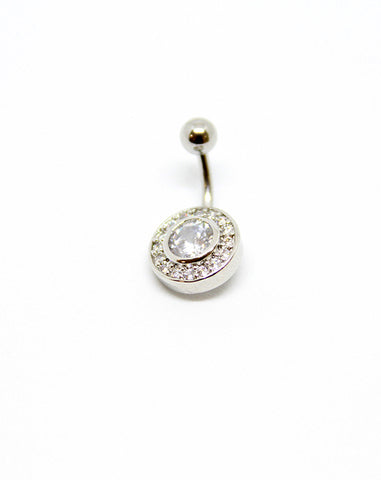 Piercing Nombril en Acier chirurgical Couleur Silver avec strass poire cerclé de strass PN-009