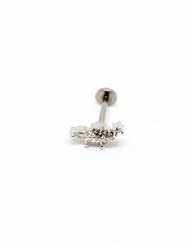 Piercing Oreille en Acier chirurgical avec strass Couleur Silver forme de feuille PO-074