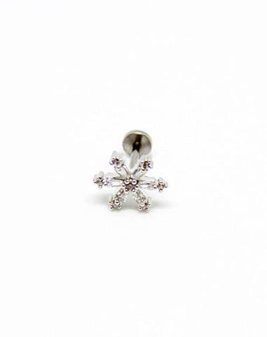 Piercing Oreille en Acier chirurgical avec strass Couleur Silver flocon de neige PO-075