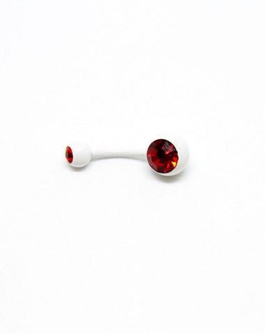 Piercing Nombril en Acier chirurgical Couleur Blanc avec strass rouge PN-002