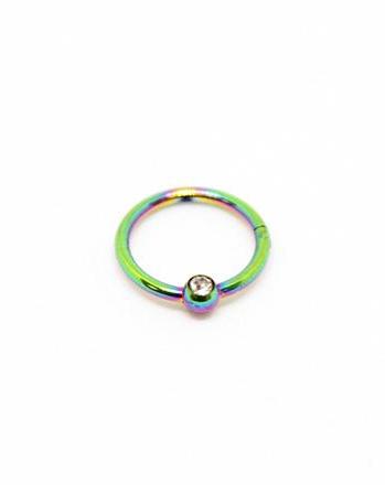 Piercing Oreille en Acier chirurgical couleur Arc en ciel avec strass avec articulation PO-084