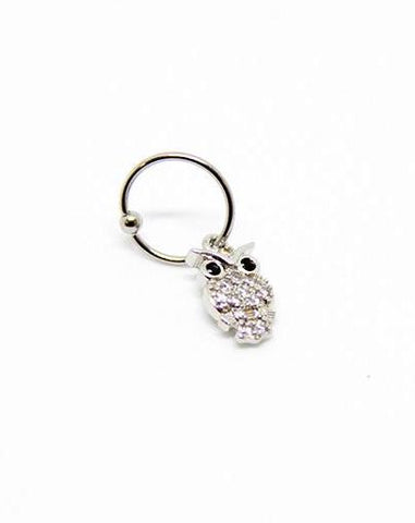 Piercing Oreille Ring en Acier chirurgical avec strass Couleur Silver motif hibou PO-089