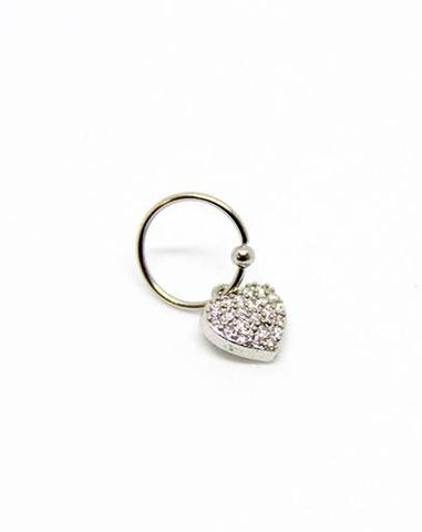 Piercing Oreille Ring en Acier chirurgical avec strass Couleur Silver motif Coeur PO-091