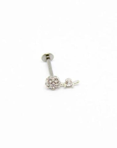 Piercing Oreille en Acier chirurgical avec strass Couleur Silver en arc forme fleur PO-102