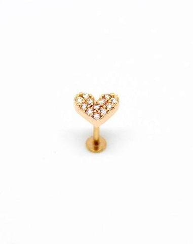 Piercing Oreille en Acier chirurgical avec strass Couleur Rose Gold forme coeur PO-107