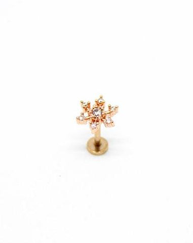 Piercing Oreille en Acier chirurgical avec strass Couleur Rose Gold forme flocon de neige PO-108