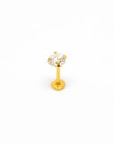 Piercing Oreille en Acier chirurgical avec strass solitaire Couleur Doré PO-124