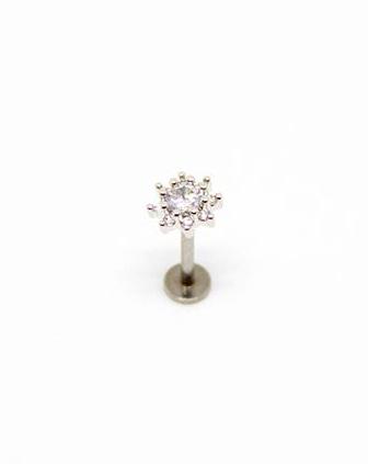 Piercing Oreille en Acier chirurgical avec strass carré 8 pointes Couleur Silver PO-145