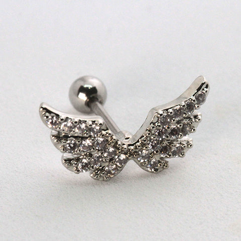 Piercing Oreille en Acier chirurgical strass deux ailes d'ange angel wings Couleur Silver PO-191