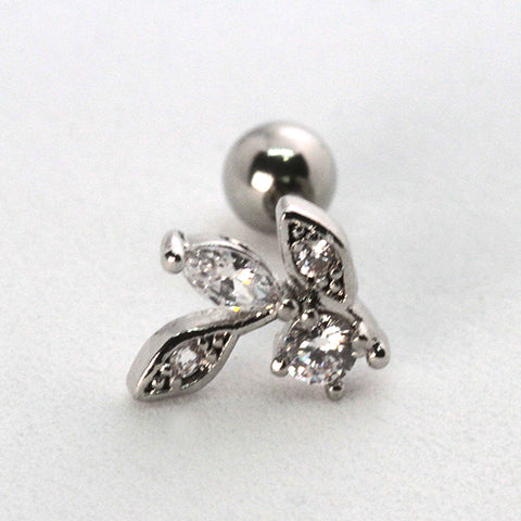 Piercing Oreille en Acier chirurgical 4 strass floraux Couleur Silver PO-199