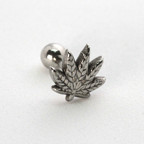 Piercing Oreille en Acier chirurgical modèle feuille chanvre hemp cannabis ganja rasta raggae jamaïca jamaïque cannabis zetla zatla herbe marijuana  Couleur Silver PO-203