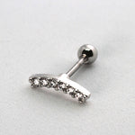 Piercing Oreille en Acier chirurgical 6 strass en courbe  Couleur Silver PO-211