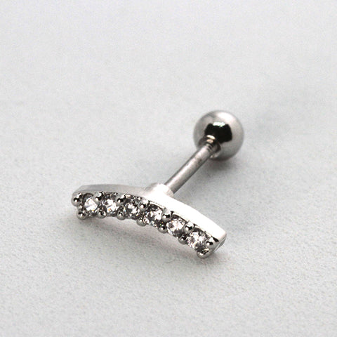 Piercing Oreille en Acier chirurgical 6 strass en courbe  Couleur Silver PO-211