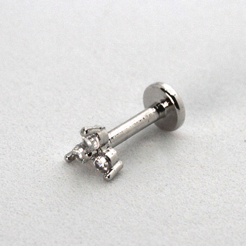 Piercing Oreille en Acier chirurgical triplex 3 strass Couleur Silver PO-222