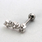 Piercing Oreille en Acier chirurgical Couleur 3 strass mini étoiles Silver PO-225