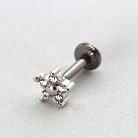 Piercing Oreille en Acier chirurgical 5 strass en flocon de neige stylisé Couleur Silver PO-228