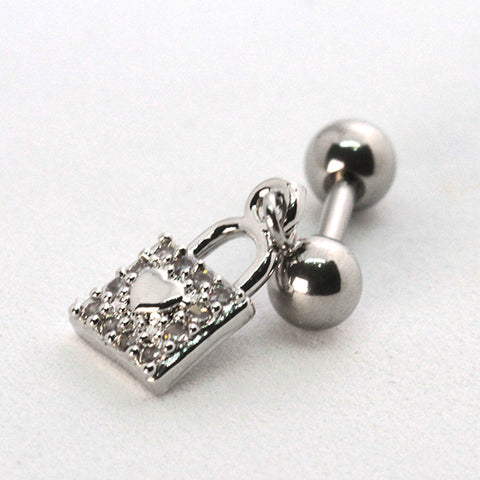 Piercing Oreille en Acier chirurgical strass en cadenas du cœur Couleur Silver PO-230