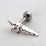 Piercing Oreille en Acier chirurgical aile d'avion et strass solitaire carré Couleur Silver PO-248