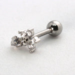 Piercing Oreille en Acier chirurgical 5+1 pétales de fleur en strass Couleur Silver PO-252