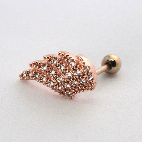 Piercing Oreille en Acier chirurgical aile de flamant à 5 plumes en strass Couleur Rosé PO-258