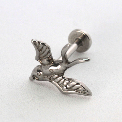 Piercing Oreille en Acier chirurgical hirondelle de printemps stylisée en relief swallow spring freedom saison Couleur Silver PO-307